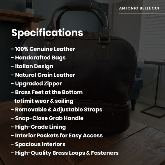 100% Pure Brown Leather Golf/Gym Duffel Bag (NWT) - Picture 2 of 9